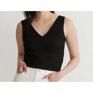 Madewell Ribbed Deep V Sweater Tank – Women’s Small Black Knit Top